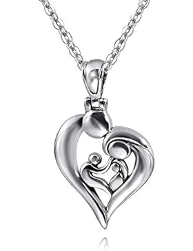 MATERIA Damen Anhänger Silber 925 Mutter mit Kind Baby Familie Herz antik inkl. Schmuck Box #KA-344