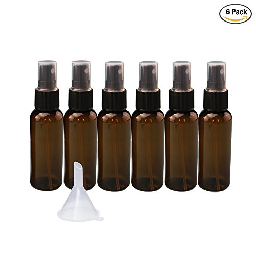 NALATI 6 Pcs 50ml PET Spray Bottles for Various Dilutions of Liquid with Black PP Fine Mist Sprayers Dust Caps and Funnel (Brown)
