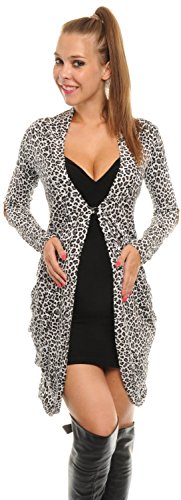 Happy Mama. Women's Maternity Jersey Cocoon Cardi Coat Jacket Patches. 286p (White Leopard, UK 14/16)