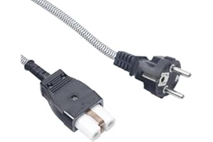 Leloco Euro-Umrechnung Keramik Heißgerätestecker mit Kabel 1 m, poliger Gerätestecker Schwarz mit Keramikeinsatz für Heizgeräte, Waffeleisen, Bügeleisen & andere alte Geräte