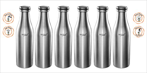 Sizzle Stainless Steel Fridge Water Bottle, 1000 ml, 6 pc, Silver
