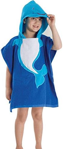 Hattie Kids Chidren Cute Cartoon Animal Hooded Poncho Pool Beach Bath Towel Blue Dolphin