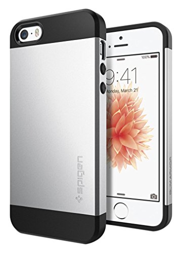 Coque iPhone SE, Spigen Coque iPhone 5S / 5 [Slim Armor] Coussin d'air [Satin Silver] Coussin d'Air aux Coins/ La Protection de Double Couche Coque Apple iPhone 5 / 5s / iPhone SE (2016) 