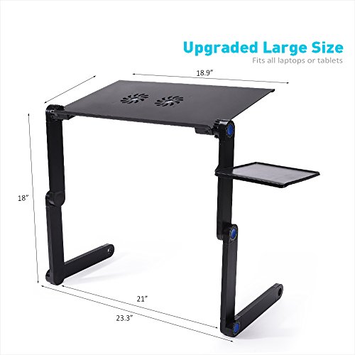 LONGKO 360° verstellbarer Laptop Notebook Ständer ergonomischer Tisch Tablet Halterung mit 2 Lüfter Ablage für die Maus für CouchBett Sofa (Schwarz) - 5