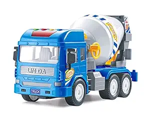 EMOB Friction Powered Real Mechanism Plastic Cement Mixer Construction Truck Toy with Light and Sound (Multicolour)