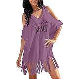 Moserian Damen Kleid Quaste Buchstaben Print Baggy Bademode Bikini Cover-UPS Strandkleid