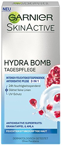 Garnier SkinActive Hydra Bomb 3 in 1 Tagespflege, Feuchtigkeitscreme mit Granatapfel & Amla, 1er Pack (1 x 50 ml)