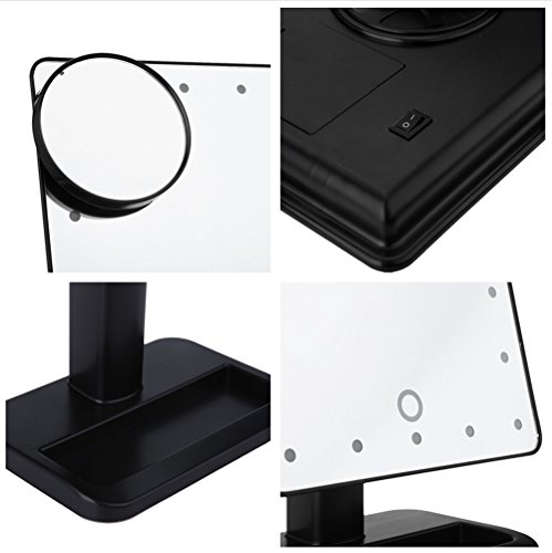 LED Makeup Spiegel mit 20 dimmbaren LED, Touch Screen Dimmen Eitelkeitsspiegel, Beleuchteter Kosmetikspiegel mit Abnehmbarem 10X Vergrößerungsfleck, Bidirektionierter Drehbarer LED Spiegel für Rasieren, Ankleiden, Tisch, Schreibtisch (Schwarz) - 8