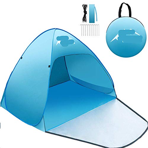 PUREBOX Strandmuschel Pop up Strandzelt mit Reißverschlusstür Extra Leicht UV Schutz 50+ Sonnenschutz Tragbar Beach Zelt Belüftung Wasserdicht Outdoor Wurfzelt