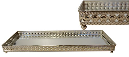 Tablett Dekotablett Spiegeltablett Dekoration Shabby Chic Silber Kerzentablett