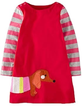 Lymanchi Mädchen Rundhals Langarm Kleid Streifen Tiere Baumwolle T-shirt Kleid