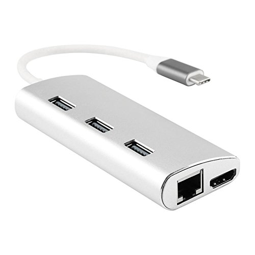 Fumei 8in1 USB Tipo C 3.1 Hub para Tipo C a 3 USB 3.0/4K HDMI/RJ45 Ethernet/Micro SD TF Card Reader,Type-C Quick Charge y USB3.0 para Nuevo MacBook y ChromeBook.