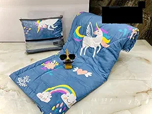 Chillanas Premium Unicorn Soft Glace Cotton Reversible AC Comforter / Blanket / Duvet Kids/ Adult. (Blue Unicorn, Single Bed- 60X90)