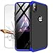 Produktbild iPhone XS Max Hülle + Panzerglas, LaiXin 360 Grad Handyhülle Ultra Dünn PC Plastik Anti-Kratzen Schutzhülle Schutz Case mit Displayschutzfolie für iPhone XS Max 2018 - Blau/Schwarz