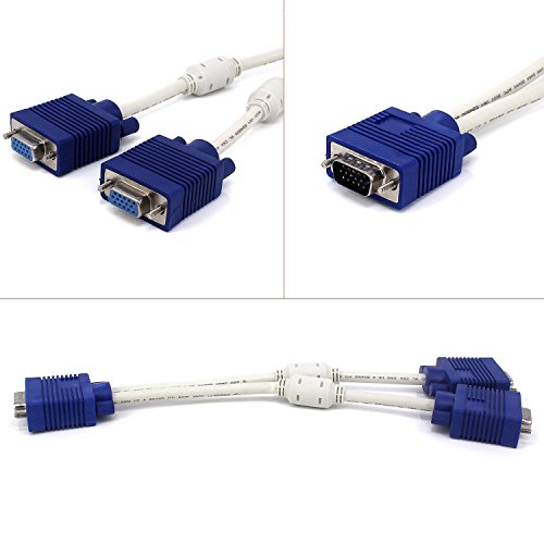 igreely Premium VGA 15 Pin One männlich 1 bis 2 Dual Weiblich SVGA VGA Monitor Y Splitter Kabel Draht Kordel blau Stecker für TV Computer Projektor - 2