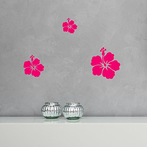 Wandkings Wandtattoo "Hibiskusblüten" - 3 Stück im Set - verschiedene Motive und Farben wählbar - MOTIV 1 / Farbe PINK