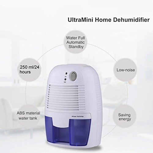Mini Luftentfeuchter, HoLife Elektrischer Raumentfeuchter Lufttrockner 500ml Kapazität(Max.250ml/Tag) Kompakter und Tragbarer Dehumidifier mit LED Anzeige Bautrockner für Schlafzimmer, Büro, Badezimmer, Kinderzimmer, Küche, Garage,WC, usw. - 3