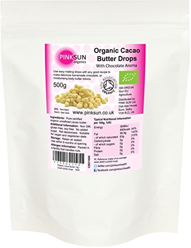 Organic Cacao Butter 500g (also available in 1kg and 4kg) - Small Edible Unrefined Cocoa Butter Drops