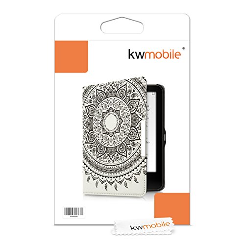 kwmobile Hülle für Tolino Vision 1 / 2 / 3 / 4 HD – Flipcover Case eReader Schutzhülle – Bookstyle Klapphülle Indische Sonne Design Schwarz Weiß - 7