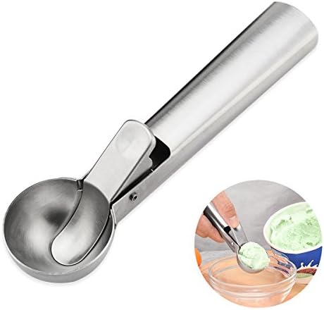 OUMOSI Solid Stainless Steel Ice Cream Scoop Easy Trigger Spoons Water Melon Spoon