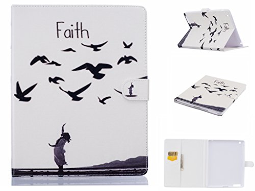 Apple iPad 2/iPad 3/iPad 4 Hülle,Qimmortal(TM) Hohe Qualität Ausgezeichnete Rückseite Abdeckung Gehäuse, Elegante Vintage Gepresste Feder Vögel Muster Entwurf Retro Magnetische Premium PU Leder Kreditkarte Halter Brieftasche Fashion Ultra Schlanke Passform Schützende Gehäuse Abdeckung für Apple iPad 2/iPad 3/iPad 4