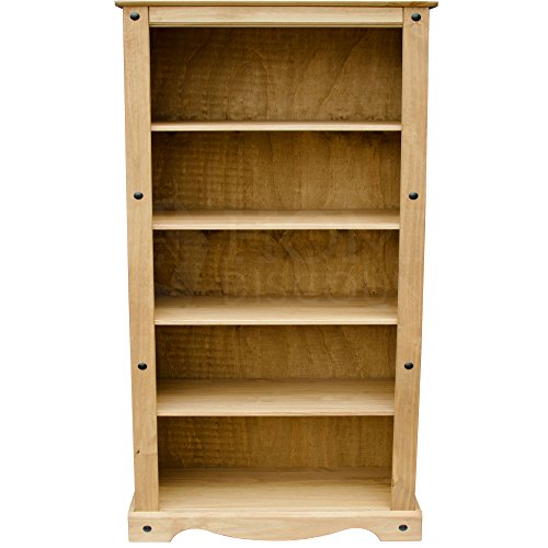 CORONA RUSTIC MEXICAN SOLID WAXED PINE OPEN 5 SHELF BOOKCASE