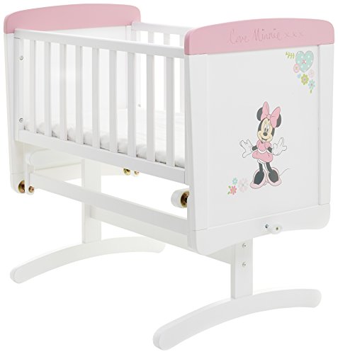 Disney Minnie Mouse Gliding Crib and Mattress (White with Pink Trim)