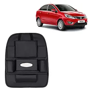 RD Universal PU Leather Car Auto Seat Back Organizer Multi Pocket Travel Storage Bag with Hangers, Tissue Paper and Bottle Holder-Black Colour Compatible for Tata Zest