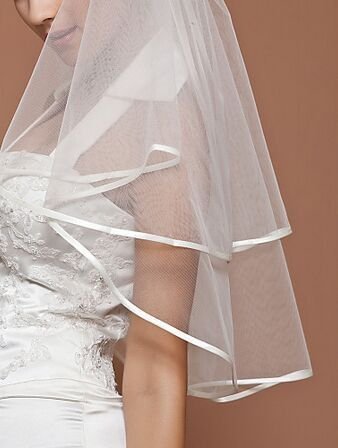 Racksoy Kathedrale Hochzeit Brautschleier Satinkante mit Kamm, Ellenbogen-Länge Schleier (Weiß) - 3