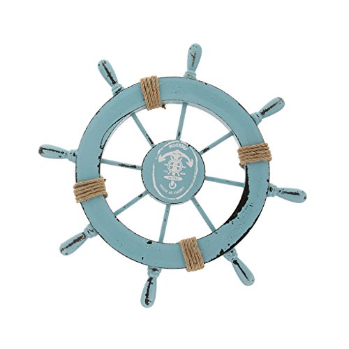 Hängen Wand Deko Maritime Style Strand Holz Boot Schiff Rad Ruder Dekor - Blau
