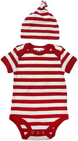 DFUK, Baby Striped Bodysuit with matching One Knot Hat, 3-6m, Red and White stripes