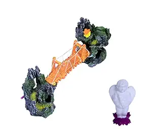 AQUAPETZWORLD Hanging Bridge Aquarium Ornament Suspension Rope Bridge Mountains Aquarium Fish Tank Ornament Decoration- for Fish Tank with Cute Aquarium Landscaping air Pump Pee Angel boy