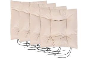 Gardenista Garden Chair Seat Cushion with Ties | Slip Free Hypoallergenic Tufted Pad | Water Resistant Thick Quality | Great for Indoors & Outdoors | Secure Ties (4 Piece, Stone)