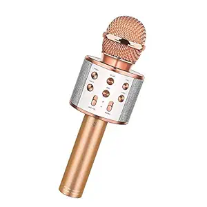 Wireless Bluetooth Karaoke Microphone,3 in 1 Portable Handheld Karaoke Mic Speaker Machine,Karaoke Machine for Kids,Home Party Singing Machine Microphone,Birthday Party,Best Gifts for Kids (Rose Gold)