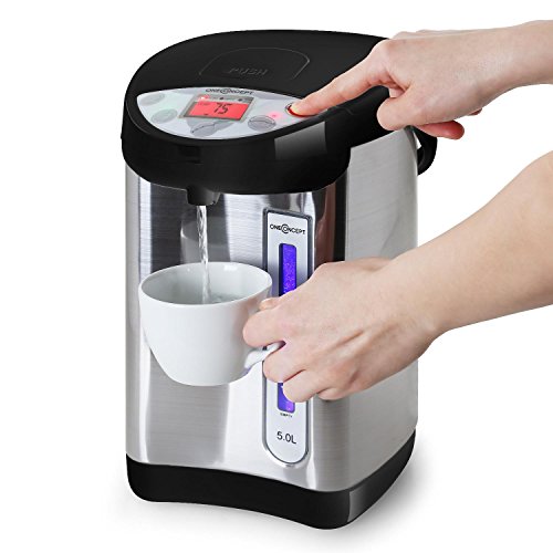 oneConcept Thermo Pot Heißwasserspender Heißwasserautomat (680W, 5 Liter heißes Wasser, Temperatur-Einstellung, ideal für Büro und Kantine) schwarz-silber - 2