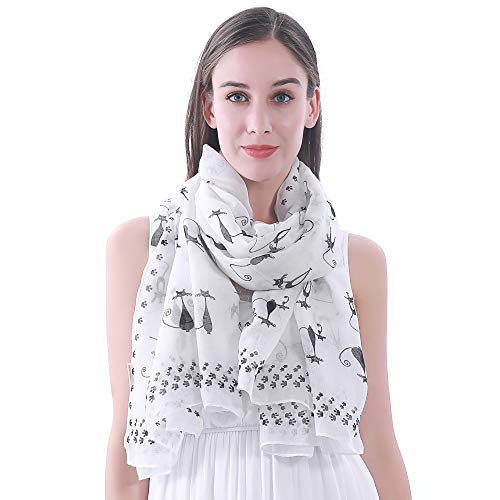 Lina & Lily Châle Foulard Femme Bufanda Imprimé Chat Chaton (Blanc)