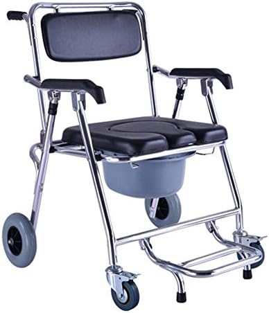 Hmhope Folding Lightweight Commode Chair With Wheel Aluminum Alloy Universal Tire Brake Side-Flip Pedal Board Elderly Pregnant Women 57.5x60x90cm