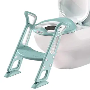GOCART WITH G LOGO Adjustable Toilet Training Seat with Sturdy Non-Slip Wide Step and Soft Cushion for Baby (Mint Green)