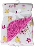 Baby Blanket Soft Colourful Mink Sherpa Lining Printed Design 0months+ 30° Wash - Jungle Animals Pink