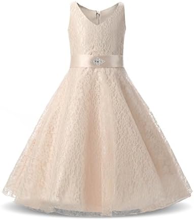 NNJXD Girls Princess Wedding Party Dresses Lace V-Neck Flower Printed Dress for 7-14 Years
