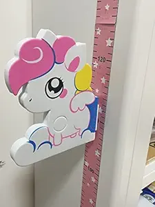 wolpin 3D Magnet Wall Sticker Unicorn for Kids Bedroom Growth Measuring Scale (with Marker Pen & Measuring Tape), Pink, Polyvinyl Chloride