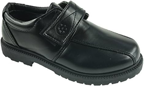 BOYS FAUX LEATHER FORMAL SCHOOL SHOES TOUCH FASTENING MATT BLACK SIZE UK 12-3 (9 UK)