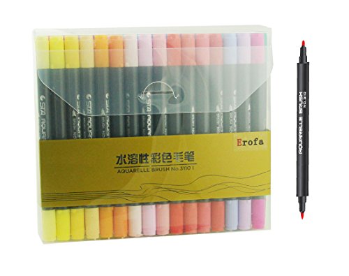 Erofa 48 Pack duale Spitze Pinsel Stifte - Pinselspitze und feinen Tipp Wasser basierte Färbung Marker für Anfänger bis zum Experten-Künstler - sortierte Farben sind toll für Kalligraphie mischen Färbung Zeichnung