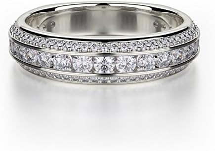 1.00 Carat Three Row Round Diamond Channel and Pave Setting Half Eternity Wedding Ring , 18k White Gold Size O