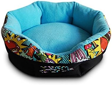 UMALL Cuddly Bed for Pet Indoor Reversible Cave for Small Dogs Cats Round Sofa Mats Cushion Soft (S=29cm, Blue)