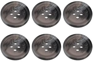 MANDITTIONS Pack of 6 Grey 20mm Round Faux Horn Sew On Plastic Buttons for Coats Jackets Cardigans Flat 4 Holes 32L