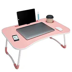 GBK Portable Multifunction Foldable Bed Study/Laptop Table/Lapdesk with Tablet Slot and Cup Holder for Children, Office, Gaming, Home Gold (Pink)