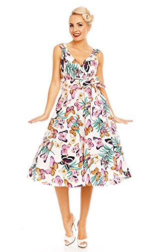 Looking Glam rétro vintage évasé rockabilly années 1950 FÊTE imprimé papillon robe - Moutarde, 42