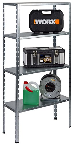 Metallregal, Schraubregal mit vier Böden. Metall, verzinkt. In Silber mit glänzendem Oberflächenfinish. Hält 40 kg pro Boden. 75 x 30 x 150 cm - 2