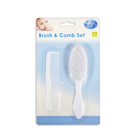 First Steps Baby Hair Brush & Comb Set in White - Soft & Gentle for Baby